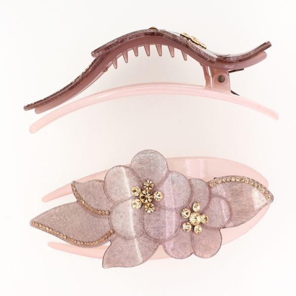 БИЖУТЕРИЯ - ШНОЛА ЩЪРКЕЛ 02 - ЩИПКА ЗА КОСА С КРИСТАЛИ SH044 - 11.5х5.0х2.7см РОЗОВО СВ. - ПАКЕТ 2 бр.