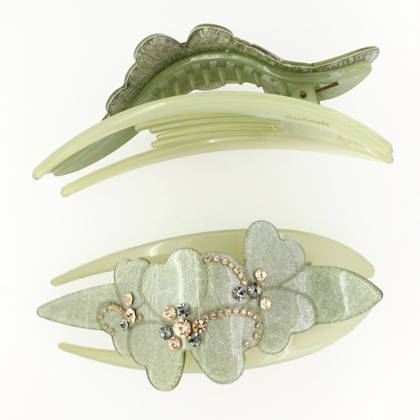 БИЖУТЕРИЯ - ШНОЛА ЩЪРКЕЛ 02 - ЩИПКА ЗА КОСА С КРИСТАЛИ SH045 - 11.5х5.0х2.7см ЗЕЛЕНО СВ. - 1 бр.