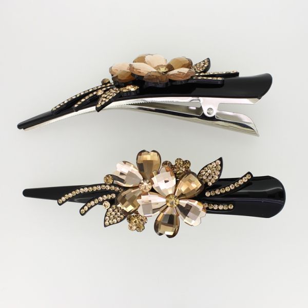 БИЖУТЕРИЯ - ШНОЛА ЩЪРКЕЛ 03 - ЩИПКА ЗА КОСА С КРИСТАЛИ SH047 - 13х4х3см ЧЕРНО-КАФЯВО-БЕЖОВО - 1 бр.