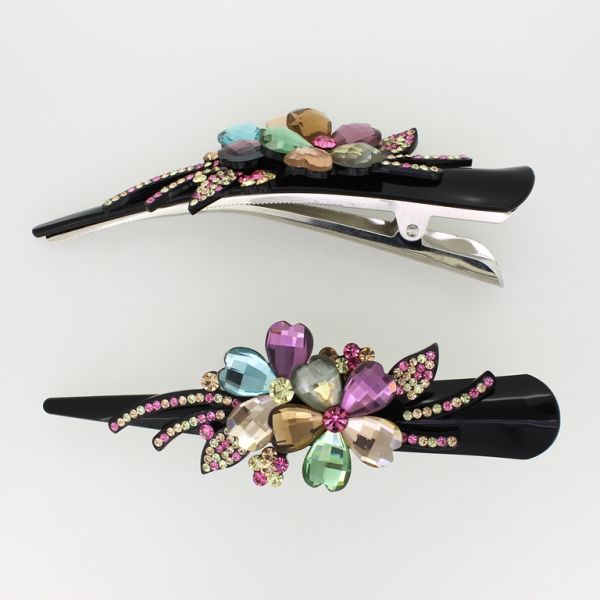 БИЖУТЕРИЯ - ШНОЛА ЩЪРКЕЛ 03 - ЩИПКА ЗА КОСА С КРИСТАЛИ SH047 - 13х4х3см ЧЕРНО-МИКС - 1 бр.