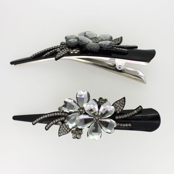 БИЖУТЕРИЯ - ШНОЛА ЩЪРКЕЛ 03 - ЩИПКА ЗА КОСА С КРИСТАЛИ SH047 - 13х4х3см ЧЕРНО-СИВО - ПАКЕТ 2 бр.