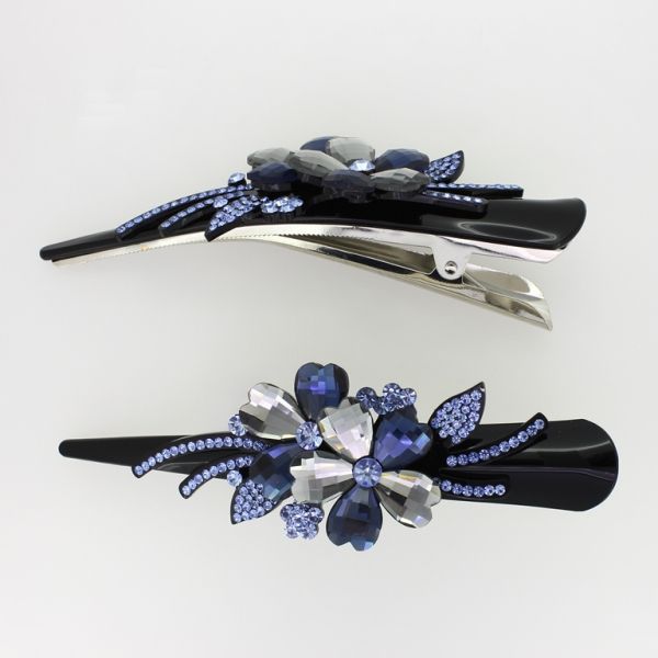 БИЖУТЕРИЯ - ШНОЛА ЩЪРКЕЛ 03 - ЩИПКА ЗА КОСА С КРИСТАЛИ SH047 - 13х4х3см ЧЕРНО-СИНЬО-СИВО - ПАКЕТ 2 бр.