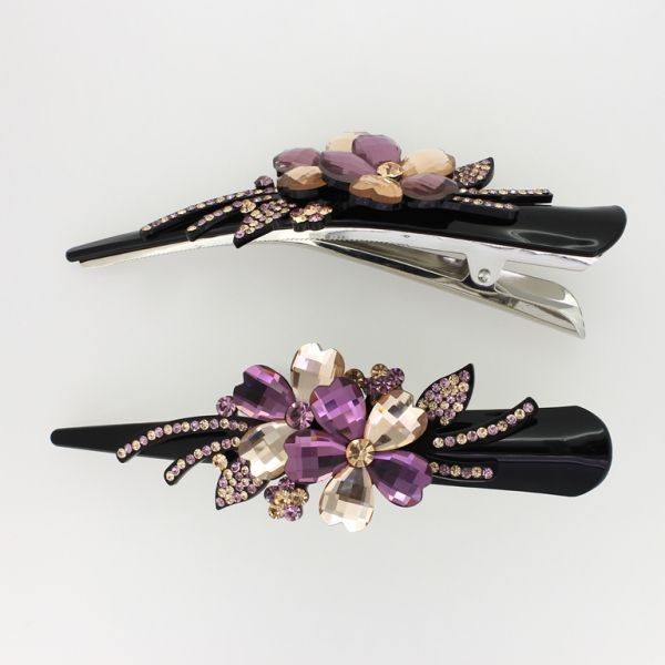 БИЖУТЕРИЯ - ШНОЛА ЩЪРКЕЛ 03 - ЩИПКА ЗА КОСА С КРИСТАЛИ SH047 - 13х4х3см ЧЕРНО-ЧЕРНО-ЛИЛАВО-БЕЖОВО - 1 бр.