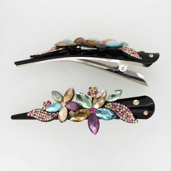 JEWELRY - DOVETAIL HAIR CLIP 03 - CLAW HAIR CLIP WITH CRYSTALS SH048 - 13x4x3cm BLACK-MIX COLORS - 1pc.