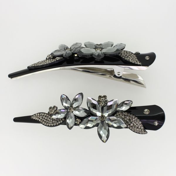 JEWELRY - DOVETAIL HAIR CLIP 03 - CLAW HAIR CLIP WITH CRYSTALS SH048 - 13x4x3cm BLACK-GRAY - 1pc.