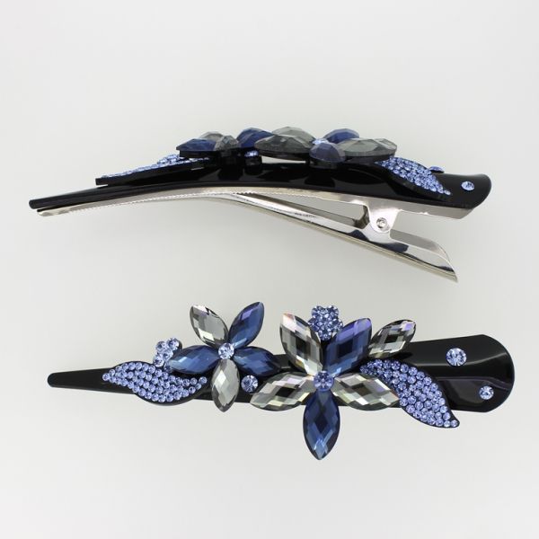 JEWELRY - DOVETAIL HAIR CLIP 03 - CLAW HAIR CLIP WITH CRYSTALS SH048 - 13x4x3cm BLACK-BLUE-GRAY - 1pc.