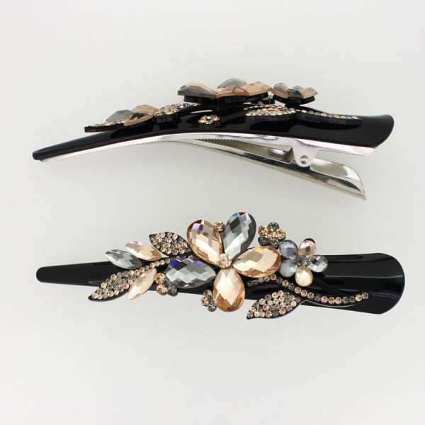 JEWELRY - DOVETAIL HAIR CLIP 03 - CLAW HAIR CLIP WITH CRYSTALS SH049 - 13x4x3cm BLACK-GRAY-BEIGE - 1pc.