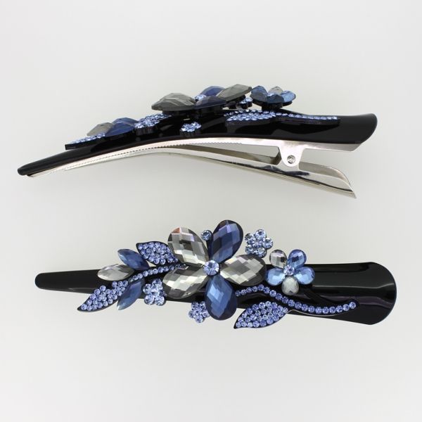 JEWELRY - DOVETAIL HAIR CLIP 03 - CLAW HAIR CLIP WITH CRYSTALS SH049 - 13x4x3cm BLACK-BLUE-GRAY - 1pc.
