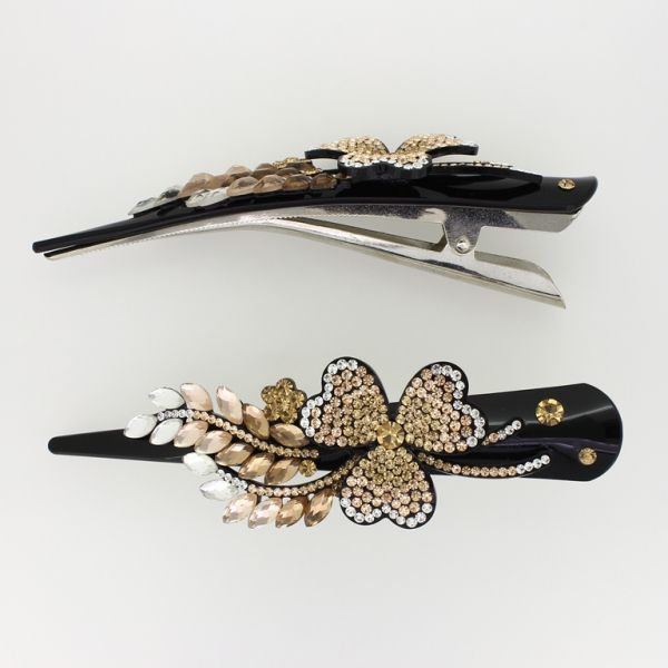 JEWELRY - DOVETAIL HAIR CLIP 03 - CLAW HAIR CLIP WITH CRYSTALS SH050 - 13x3.3x2.2cm BLACK-BROWN-BEIGE - 1pc.
