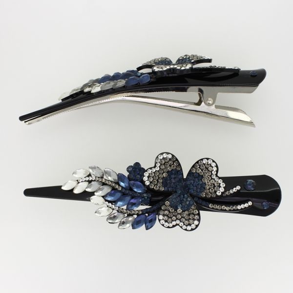 JEWELRY - DOVETAIL HAIR CLIP 03 - CLAW HAIR CLIP WITH CRYSTALS SH050 - 13x3.3x2.2cm BLACK-BLUE-GRAY - 1pc.