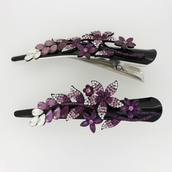 JEWELRY - DOVETAIL HAIR CLIP 03 - CLAW HAIR CLIP WITH CRYSTALS SH051 - 13x4.5x2.8cm BLACK-PURPLE (DARK)-PURPLE - 1pc.