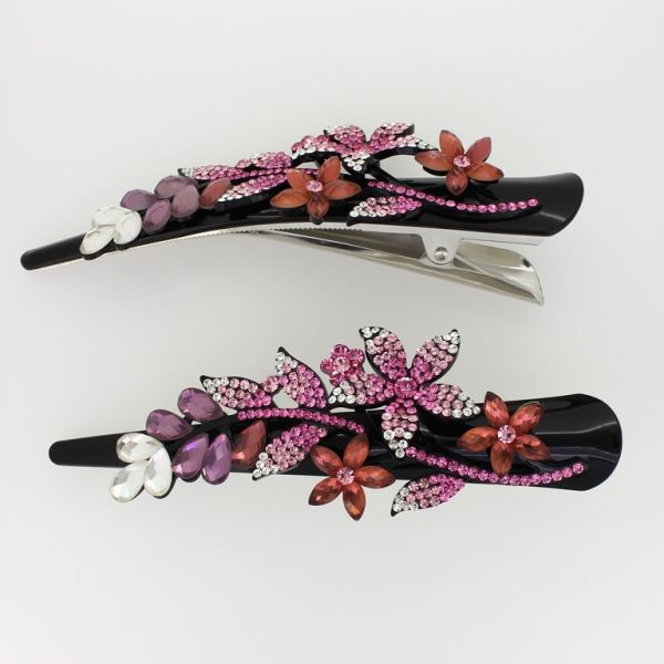 JEWELRY - DOVETAIL HAIR CLIP 03 - CLAW HAIR CLIP WITH CRYSTALS SH051 - 13x4.5x2.8cm BLACK-CYCLAMEN-PINK - 1pc.