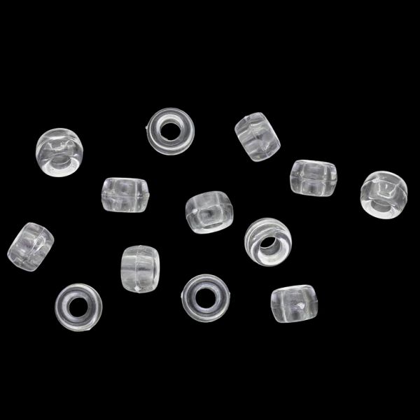 TRANSPARENT PLASTIC BEADS - CYLINDER 01 - 6х9mm WHITE V01 - 50g  Hole-4.0mm (180pcs.)