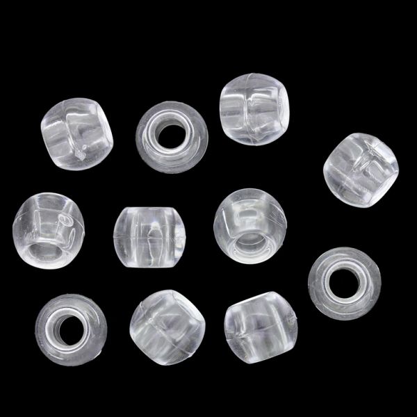 TRANSPARENT PLASTIC BEADS - CYLINDER 01 - 10х12mm WHITE V01 - 50g  Hole-5.0mm (70pcs.)