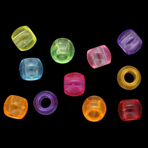 TRANSPARENT PLASTIC BEADS - CYLINDER 01 - 10х12mm MIX - PACKAGE 500g  Hole-5.0mm (750pcs.)