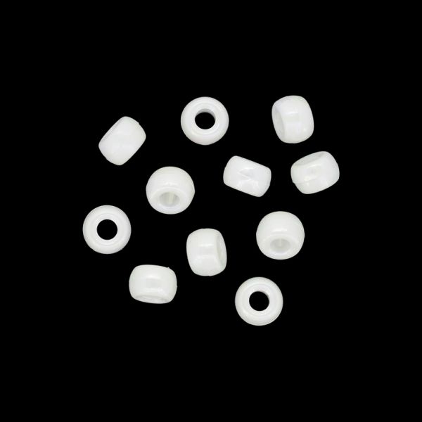 OPAQUE PLASTIC BEADS WITH COATING - UV - CYLINDER 01 - 6x9mm WHITE (АВ) 001 - 50g Hole-4.0mm (175pcs.)