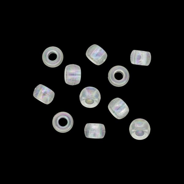 TRANSPARENT PLASTIC BEADS WITH COATING - UV - CYLINDER 01 - 6x9mm TRANSPARENT V01 (АВ) - PACKAGE 500g Hole-4.0mm (1700pcs.)