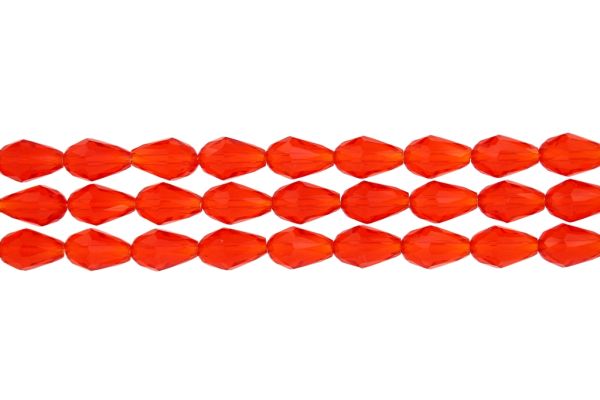 GLASS BEADS - TEARDROP CRYSTALS - 8x12mm - TRANSPARENT - RED (LIGHT) 032 - STRING (60pcs.) Hole-1.5mm