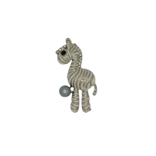 JEWELRY - BROOCH - ENAMEL AND CRYSTALS - ZEBRA WITH PEARL В184 - 2.5x4.9cm NICKEL - 1pc.