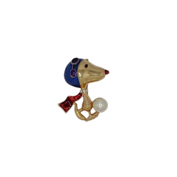 JEWELRY - BROOCH - ENAMEL AND CRYSTALS - DOG SNOOPY WITH PEARL В183 - 2.9x3.7cm GOLD - 1pc.