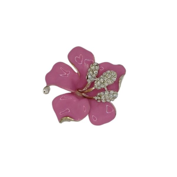 JEWELRY - BROOCH - ENAMEL AND CRYSTALS - LILY В186 - 4.7x4.5cm NICKEL-PINK (LIGHT)-WHITE - 1pc.
