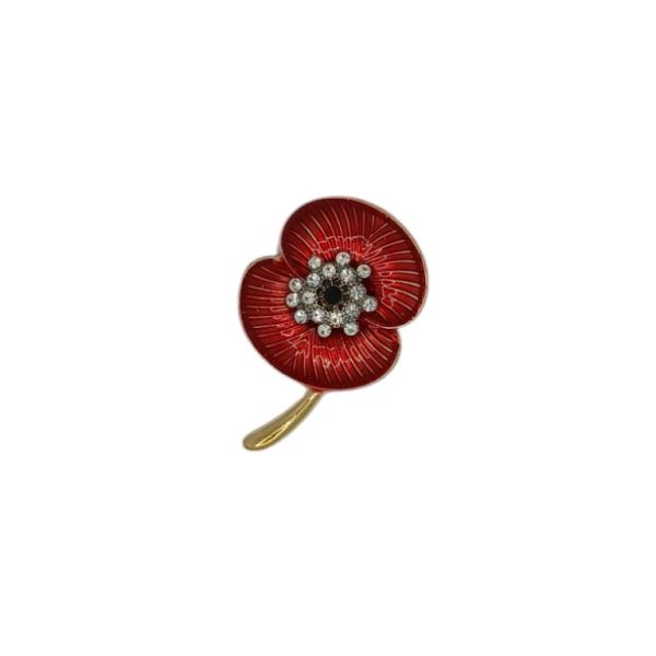 JEWELRY - BROOCH - ENAMEL AND CRYSTALS - FLOWER В185 - 2.8x4.4cm GOLD-RED-BLACK-WHITE - 1pc.