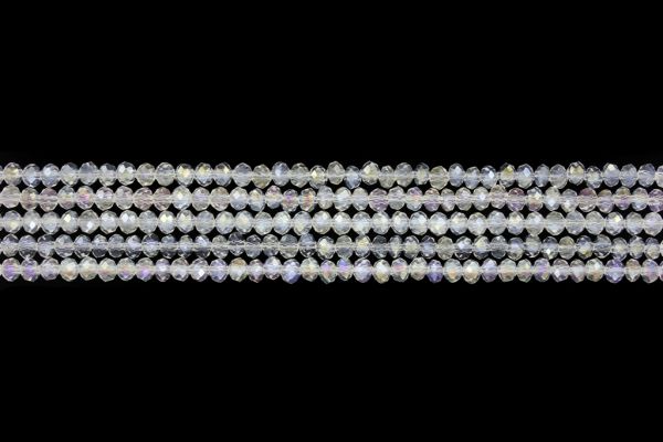 GLASS BEADS - FACETED RONDELLE CRYSTALS - 4x3mm - АВ TRANSPARENT - WHITE 097 - STRING (128pcs.) Hole-1.0mm