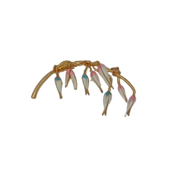 JEWELRY - BROOCH - ENAMEL AND METAL - BRANCH В170 - 5.9x3cm GOLD-WHITE-PINK-BLUE - 1pc.