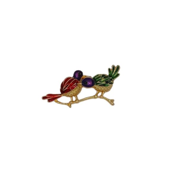 JEWELRY - BROOCH - ENAMEL AND METAL - BIRDS В171 - 4.2x2cm GOLD-PURPLE-RED-GREEN - PACKAGE 6pcs.