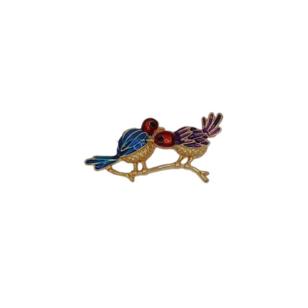 JEWELRY - BROOCH - ENAMEL AND METAL - BIRDS В171 - 4.2x2cm GOLD-PURPLE-RED-BLUE - PACKAGE 6pcs.