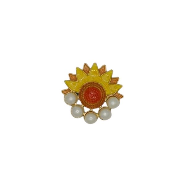 JEWELRY - BROOCH - ENAMEL AND METAL - SUNFLOWER WITH PEARLS В187 - 3.4x3.4cm GOLD-YELLOW-ORANGE - 1pc.