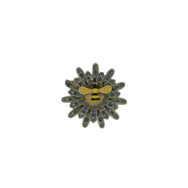 JEWELRY - BROOCH - ENAMEL AND METAL - FLOWERWITH BEE В175 - 3.6x3.6cm GOLD-GRAY-BLACK-YELLOW - 1pc.