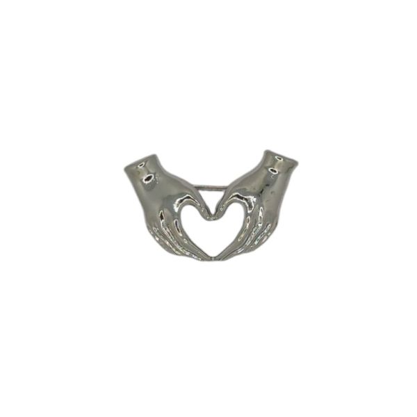 JEWELRY - BROOCH - METAL - HEART FROM HANDS В188 - 4.4x2.8cm NICKEL - 1pc.