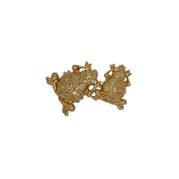 БИЖУТЕРИЯ - БРОШКА - МЕТАЛ И КРИСТАЛИ - ЖАБИ В192 - 4.8х2.9см ЗЛАТИСТО И БЯЛО - ПАКЕТ 6 бр.