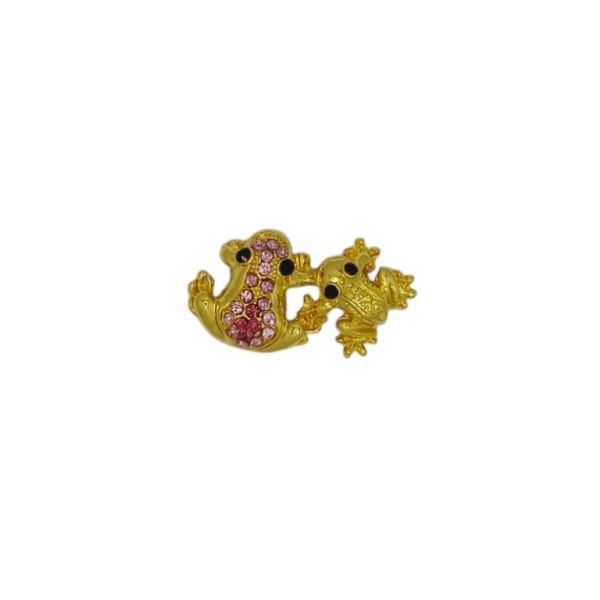 JEWELRY - BROOCH - METAL AND CRYSTALS - FROGS В205 - 3.8x2.1cm GOLD-BLACK-PINK-CYCLAMEN - 1pc.