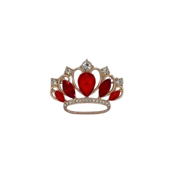JEWELRY - BROOCH - METAL AND CRYSTALS - CROWN В201 - 4.2x3.2cm GOLD-PINK-RED-WHITE - 1pc.