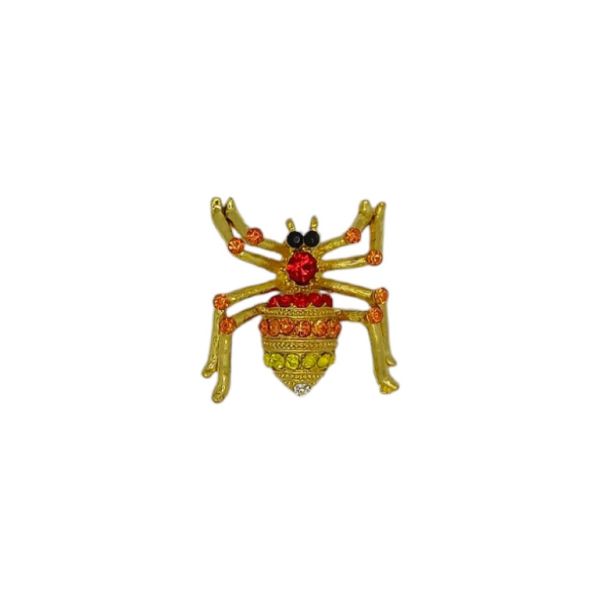 JEWELRY - BROOCH - METAL AND CRYSTALS - SPIDER В203 - 3.3x3.4cm GOLD-WHITE-BLACK-RED-ORANGE - 1pc.