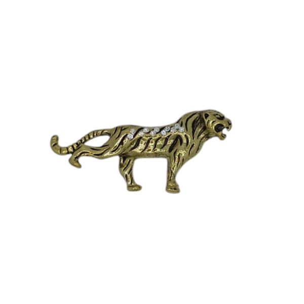 JEWELRY - BROOCH - METAL AND CRYSTALS - TIGER В193 - 5.7x2.6cm GOLD AND WHITE - 1pc.