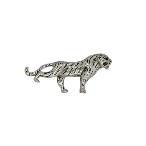 JEWELRY - BROOCH - METAL AND CRYSTALS - TIGER В193 - 5.7x2.6cm NICKEL AND WHITE - 1pc.