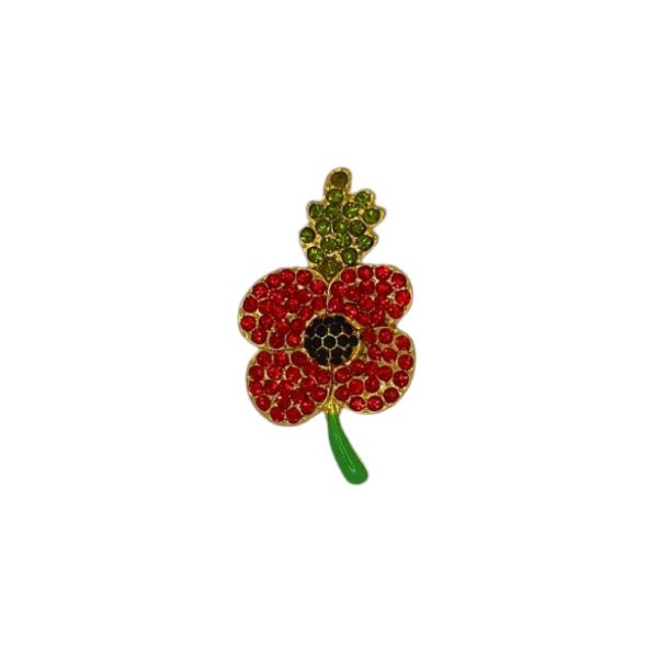 JEWELRY - BROOCH - METAL AND CRYSTALS - FLOWER В169 - 2.7x4.7cm GOLD-RED-BLACK-GREEN - 1pc.