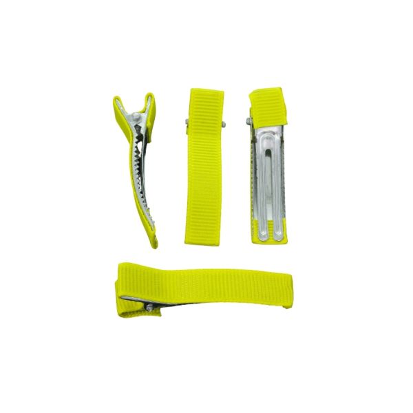 METAL ELEMENTS - CROCODILE DUCKBILL HAIR CLIP WITH TEETH 03 - METAL AND SATIN - 48x10x12mm NICKEL COLOR AND YELLOW 007 - 5pcs.