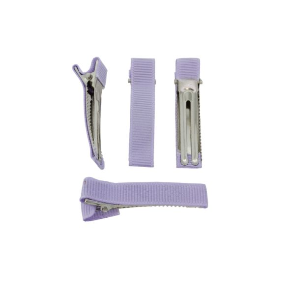 METAL ELEMENTS - CROCODILE DUCKBILL HAIR CLIP WITH TEETH 03 - METAL AND SATIN - 48x10x12mm NICKEL COLOR AND PURPLE 009 - 5pcs.