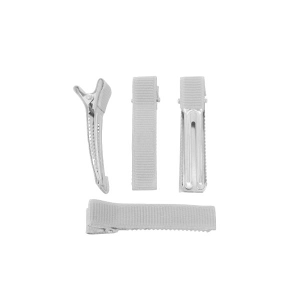 METAL ELEMENTS - CROCODILE DUCKBILL HAIR CLIP WITH TEETH 03 - METAL AND SATIN - 48x10x12mm NICKEL COLOR AND GRAY (LIGHT) 011 - 5pcs.