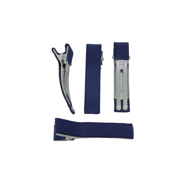 METAL ELEMENTS - CROCODILE DUCKBILL HAIR CLIP WITH TEETH 03 - METAL AND SATIN - 48x10x12mm NICKEL COLOR AND BLUE (DARK) 010 - PACKAGE 50pcs.