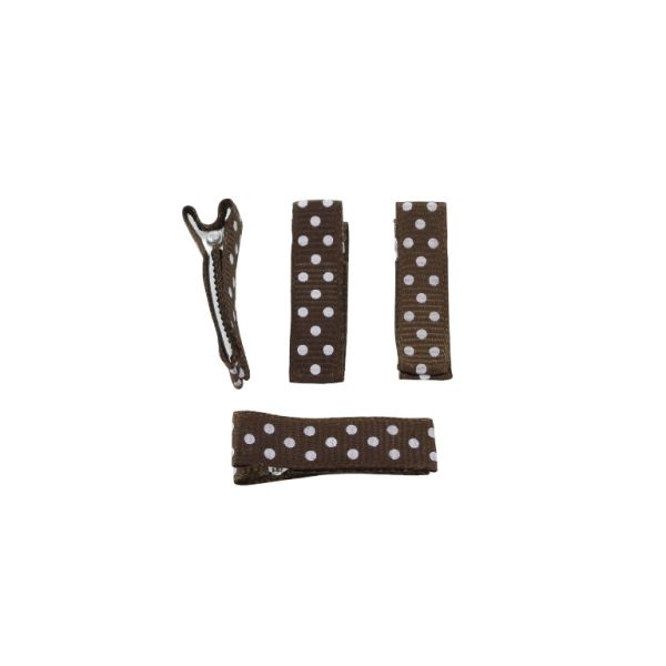 METAL ELEMENTS - CROCODILE DUCKBILL HAIR CLIP WITH TEETH 04 - METAL AND SATIN - 35x10x11mm NICKEL COLOR AND BROWN-WHITE 019 - 5pcs.