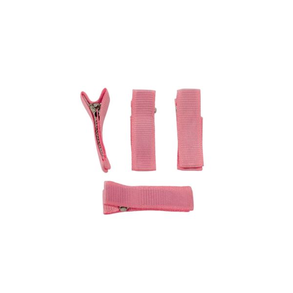METAL ELEMENTS - CROCODILE DUCKBILL HAIR CLIP WITH TEETH 04 - METAL AND SATIN - 35x10x11mm NICKEL COLOR AND PINK (DARK) 017 - 5pcs.