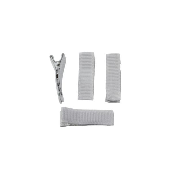 METAL ELEMENTS - CROCODILE DUCKBILL HAIR CLIP WITH TEETH 04 - METAL AND SATIN - 35x10x11mm NICKEL COLOR AND GRAY 015 - 5pcs.