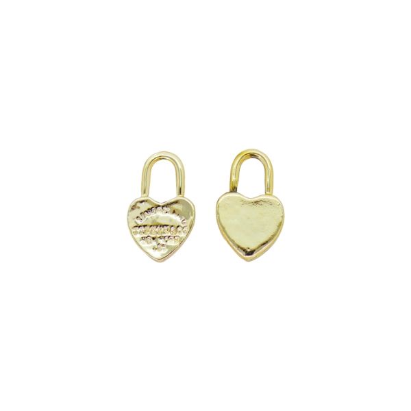 METAL BEADS WITH GLOSS - PENDANT - PADLOCK 06 HEART - 10x17x2mm GOLD (LIGHT) - PACKAGE 100g 62pcs. Hole-4x6mm