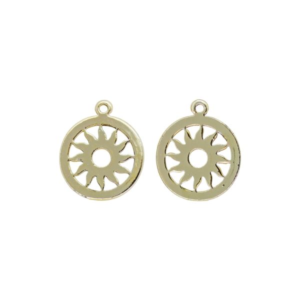 METAL BEADS WITH GLOSS - PENDANT - CIRCLE 18 SUN - 17x21x1mm GOLD (LIGHT) - PACKAGE 100g 67pcs. Hole-1.6mm