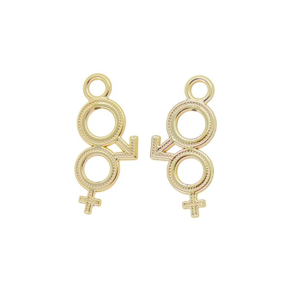 METAL BEADS WITH GLOSS - PENDANT - SYMBOL WOMEN AND MEN 01 - 15x31x1.7mm GOLD (LIGHT) - PACKAGE 100g 61pcs. Hole-3.5mm